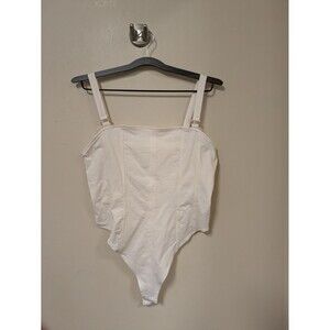 H&M White Bodysuit Gold Accents Lightweight Size Large Button Closure corset